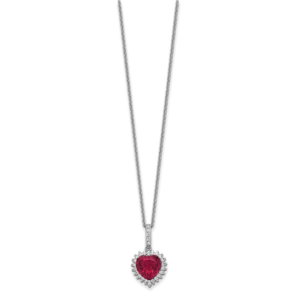 925 Sterling Silver 100 Facet Lab Created Ruby & White CZ Heart Halo 18"Necklace - Picture 3 of 5